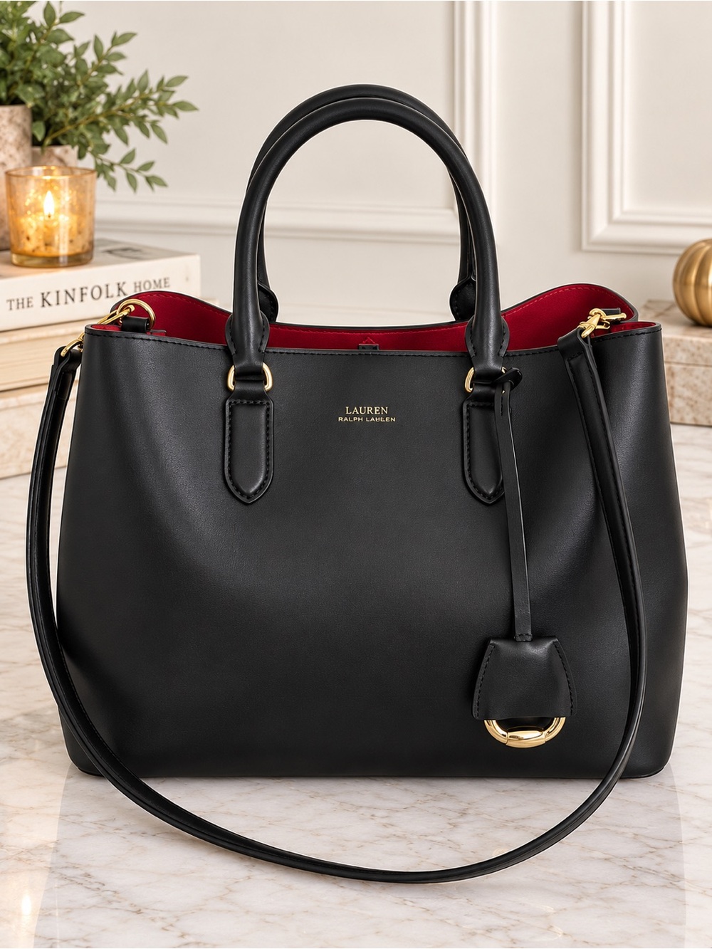 Lauren Ralph Lauren Black Satchel Tote Crossbody Shoulder Bag